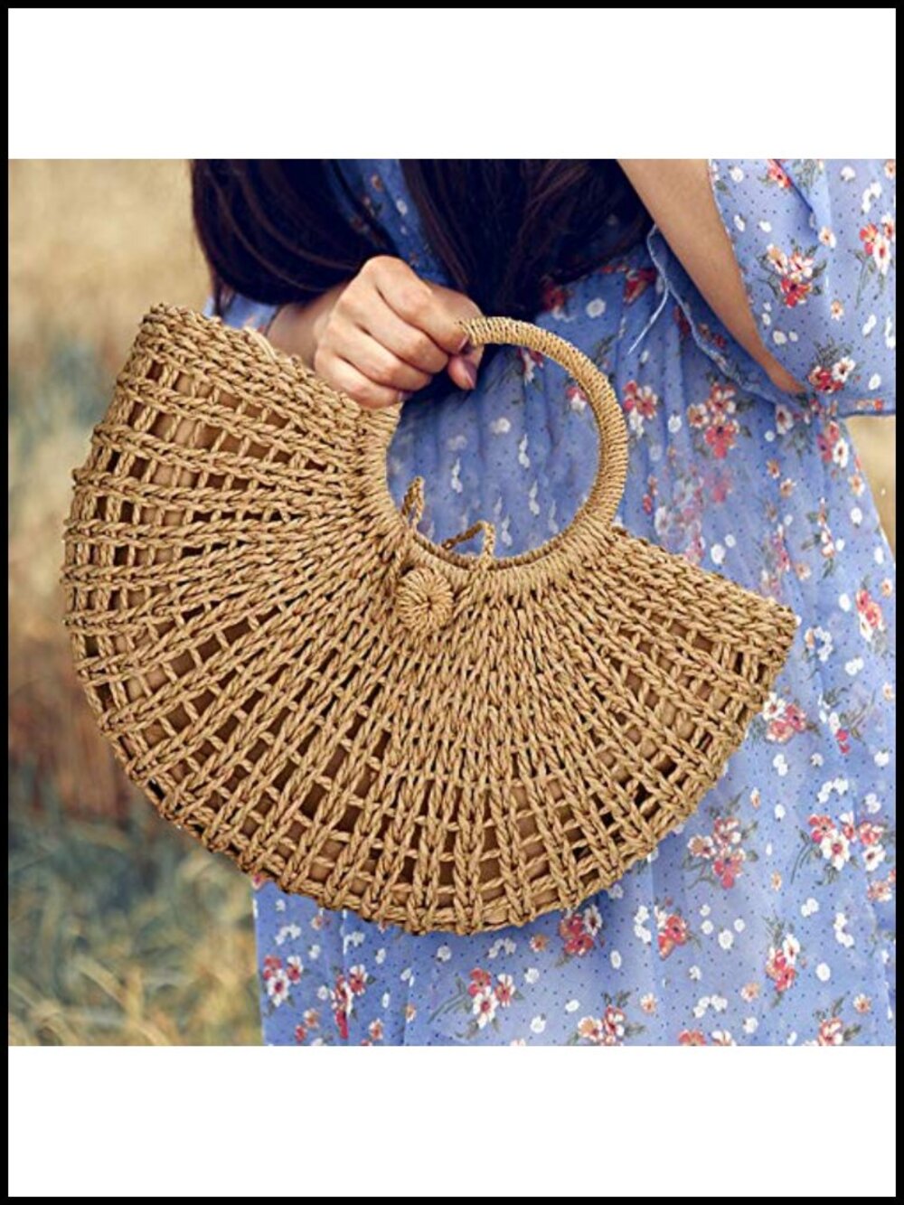 Large Straw Hand-woven Tote Summer Beach Bag Rattan Clutch Purse - Picture 2 of 6